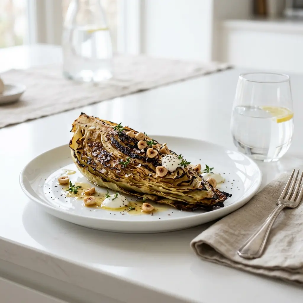 En lækker tallerken med veltilberedt bagt spidskål serveret som et sundt og smagfuldt vegetarisk tilbehør