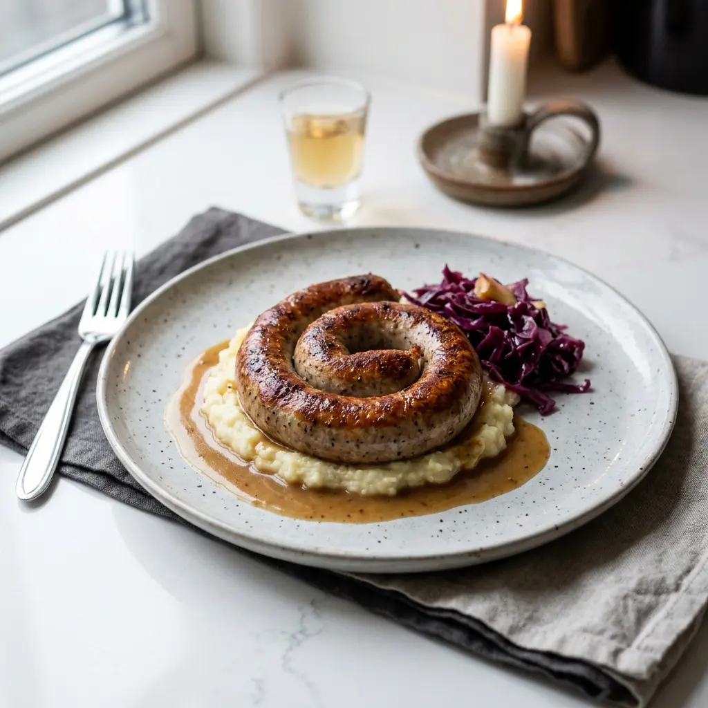 En lækker og traditionel julemedister serveret på et flot fad klar til julemiddagen