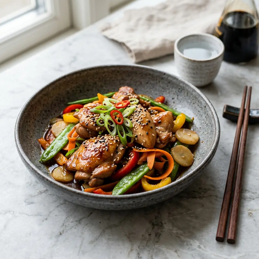 En lækker og veltilberedt ret med saftig kalkun i teriyaki serveret på en flot tallerken
