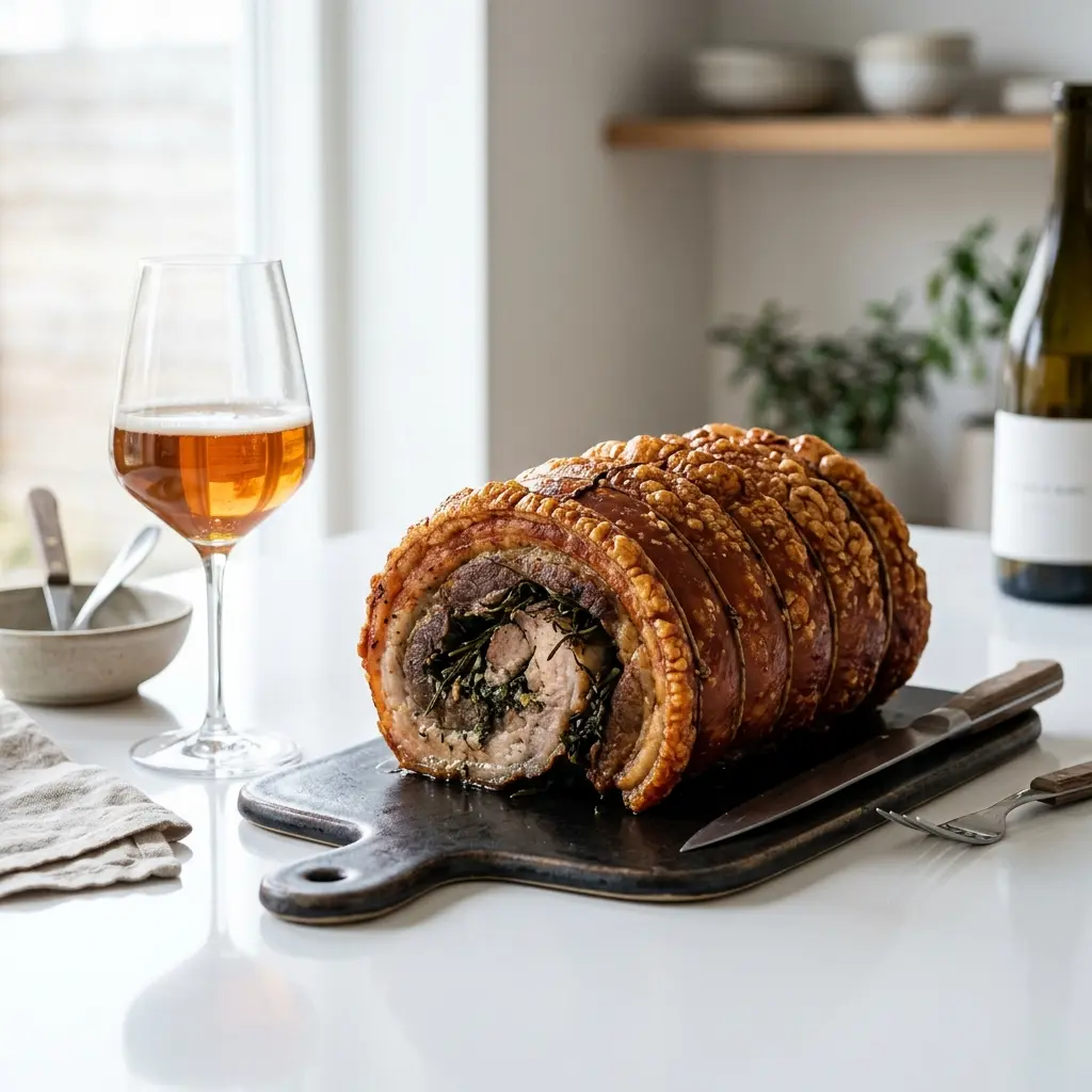 porchetta å grill anrettet som indbydende ret