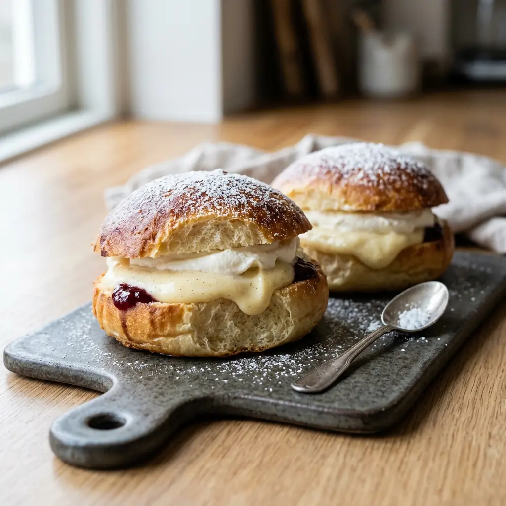 Foto af Fastelavnsboller i airfryer som færdigt brød eller bagværk