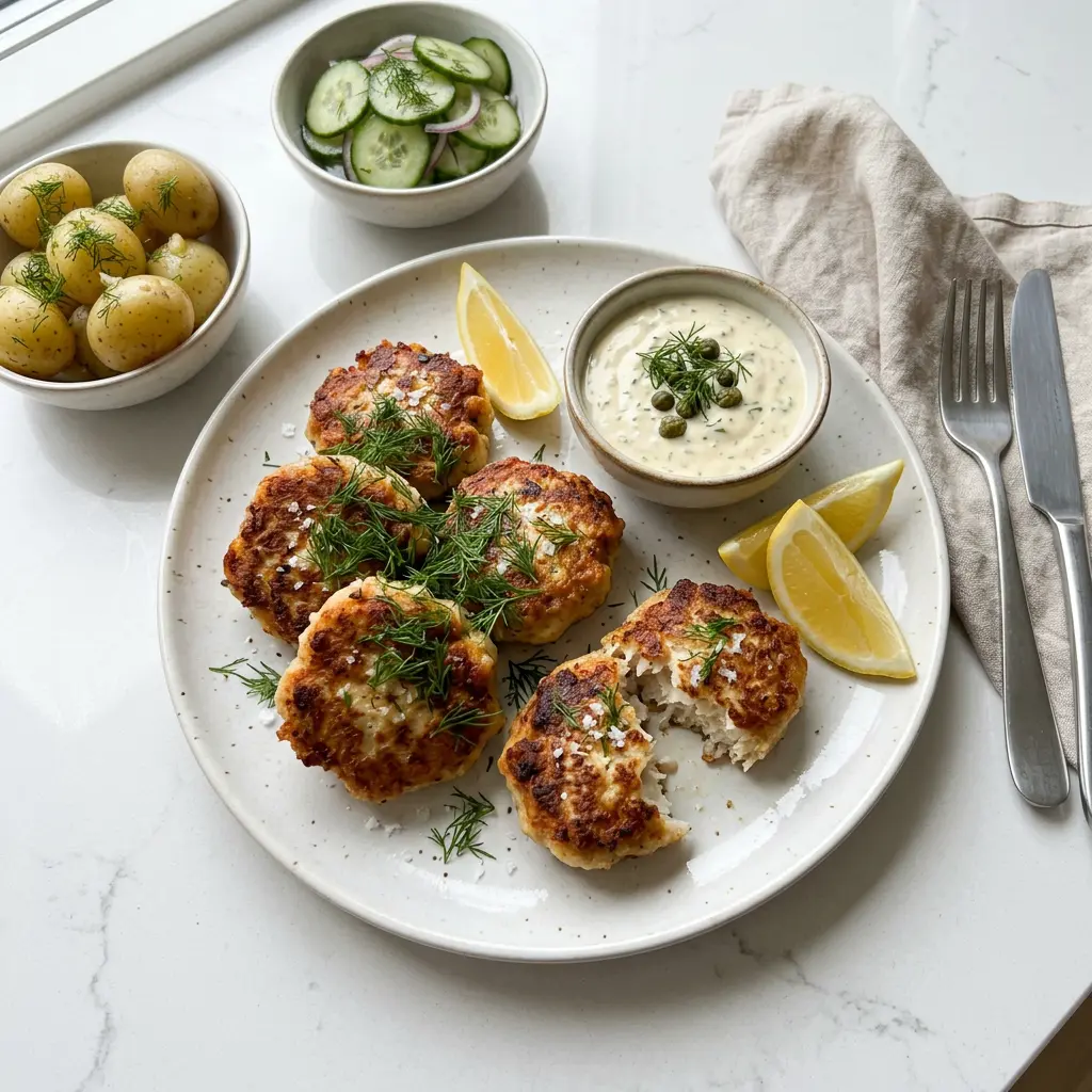 Foto af Fiskefrikadeller i airfryer med færdigtilberedt fisk eller skaldyr