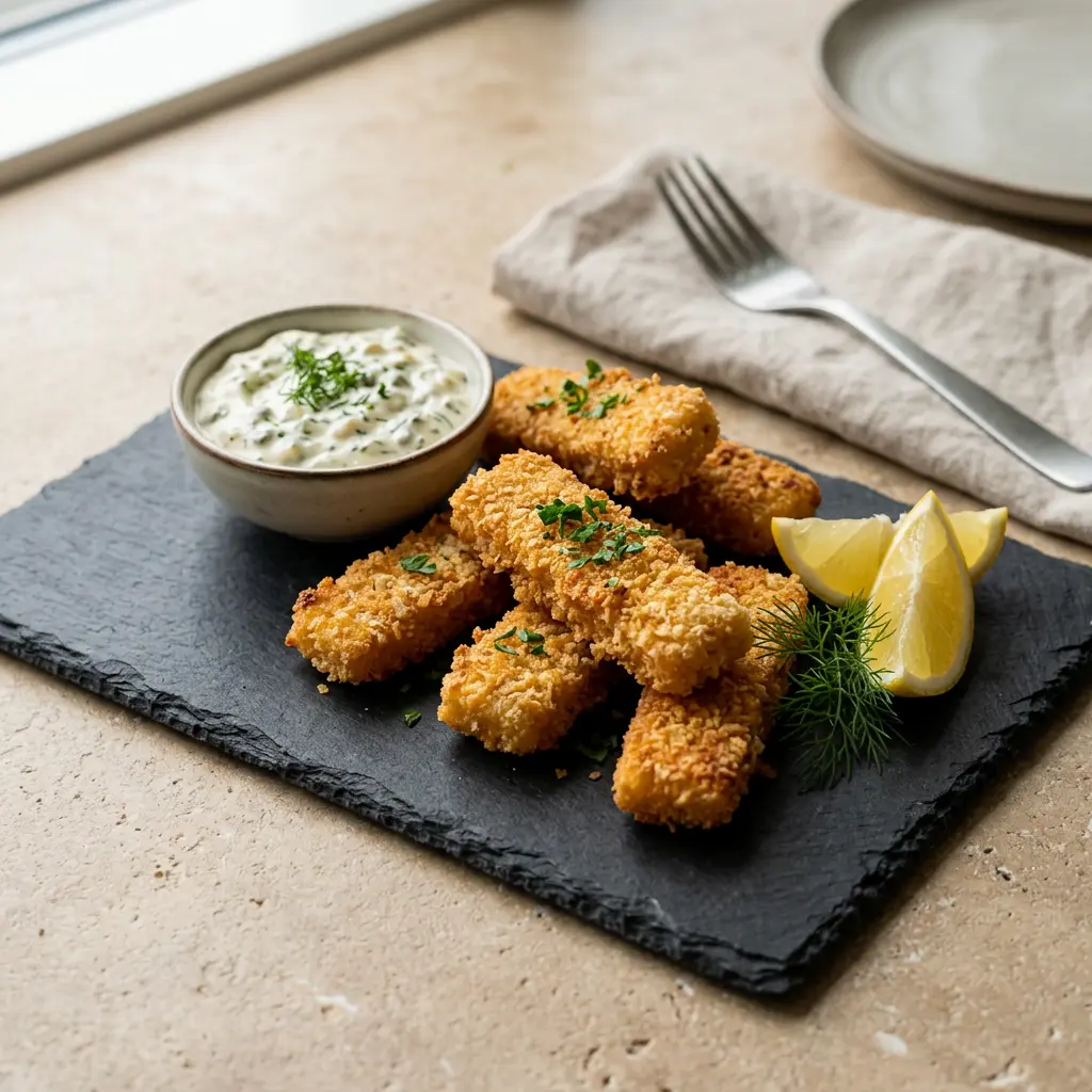 Foto af Fiskepinde i airfryer med færdigtilberedt fisk eller skaldyr