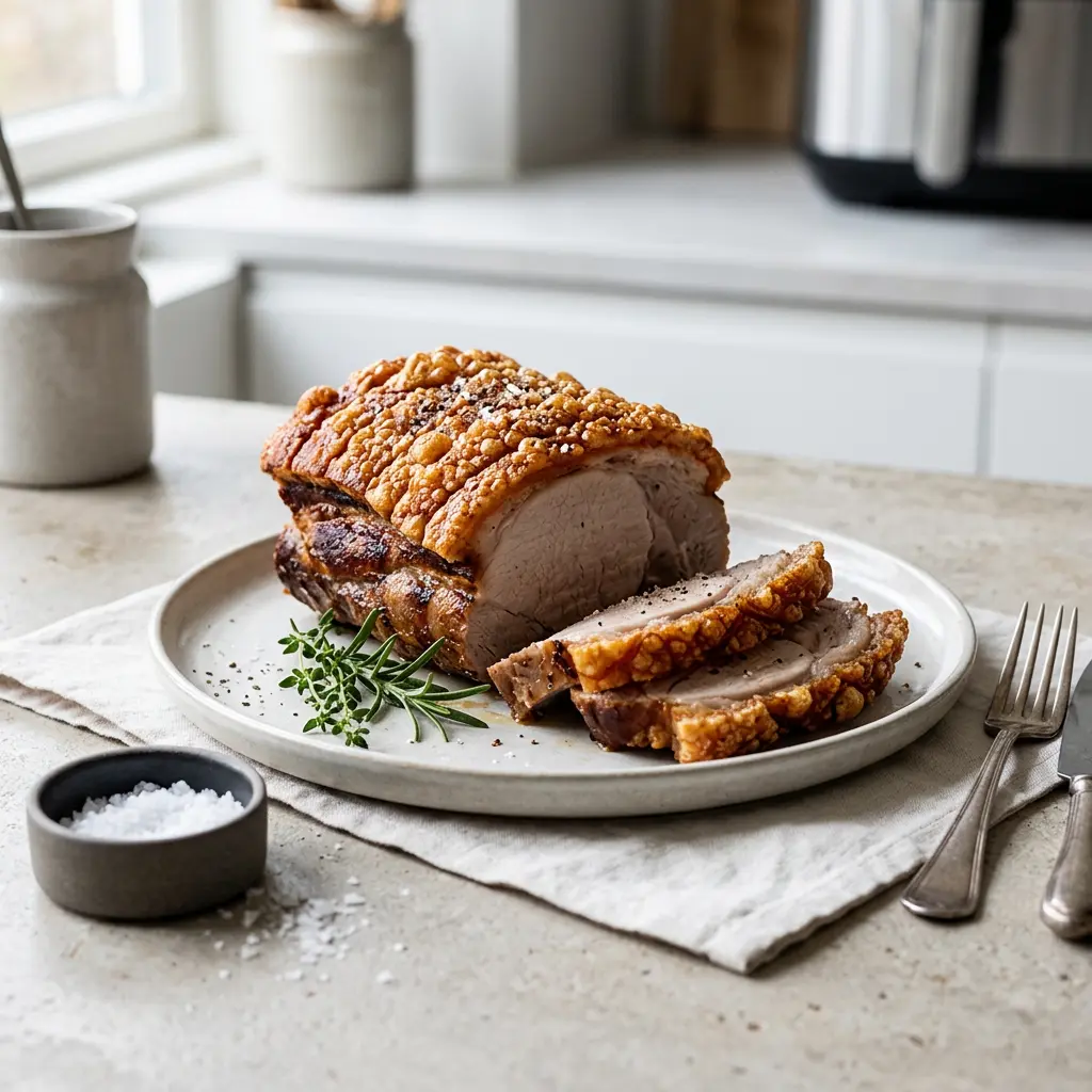 Foto af Flæskesteg i airfryer med færdigtilberedt kød