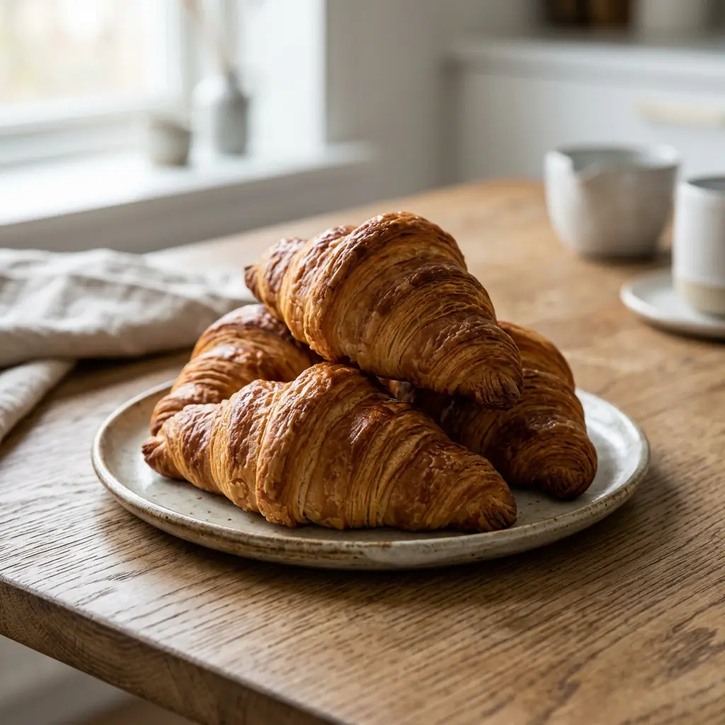 Foto af Frosne croissanter i airfryer som færdigt brød eller bagværk