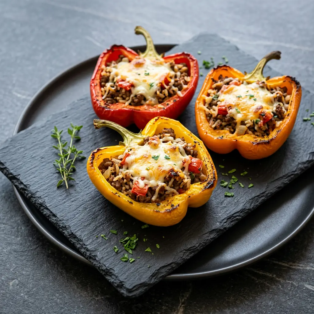 Foto af Fyldte peberfrugter i airfryer med grøntsager tilberedt i airfryer