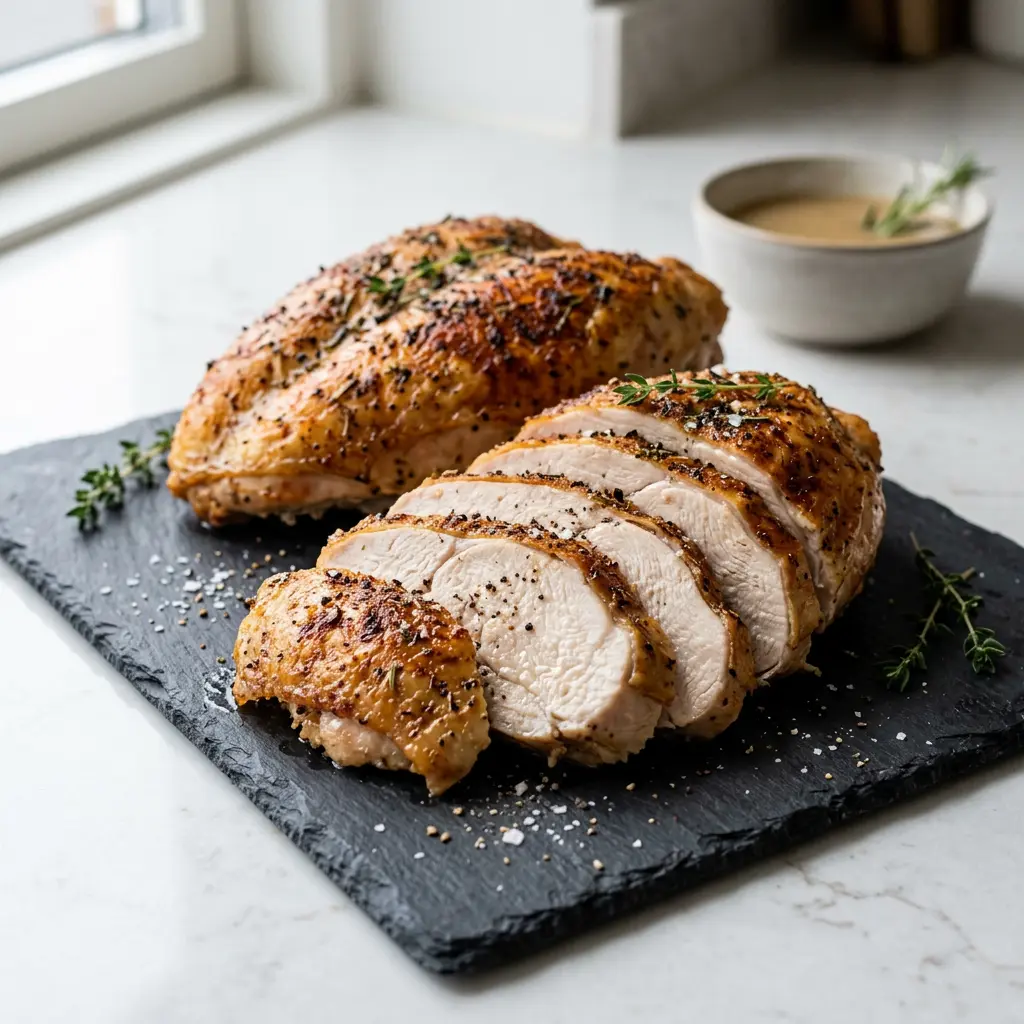 Foto af Kalkunbryst i airfryer med færdigtilberedt fjerkræ
