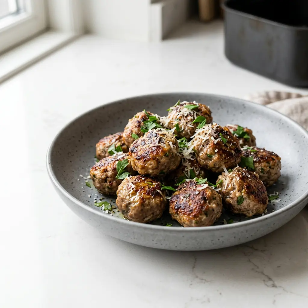 Foto af Kødboller i airfryer som færdigt brød eller bagværk