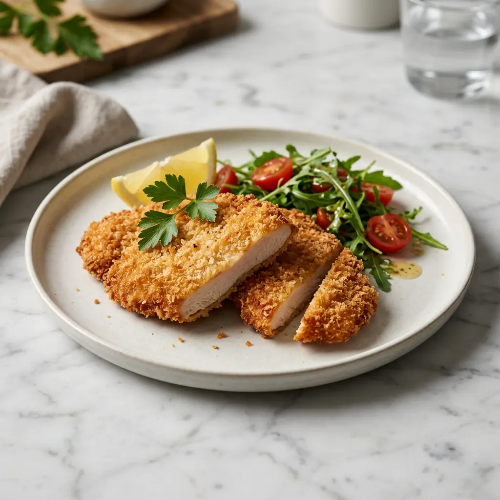 Foto af Kyllingeschnitzel i airfryer med færdigtilberedt fjerkræ