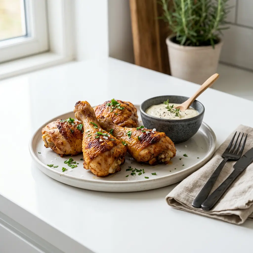 Foto af Kyllingeunderlår i airfryer med færdigtilberedt fjerkræ