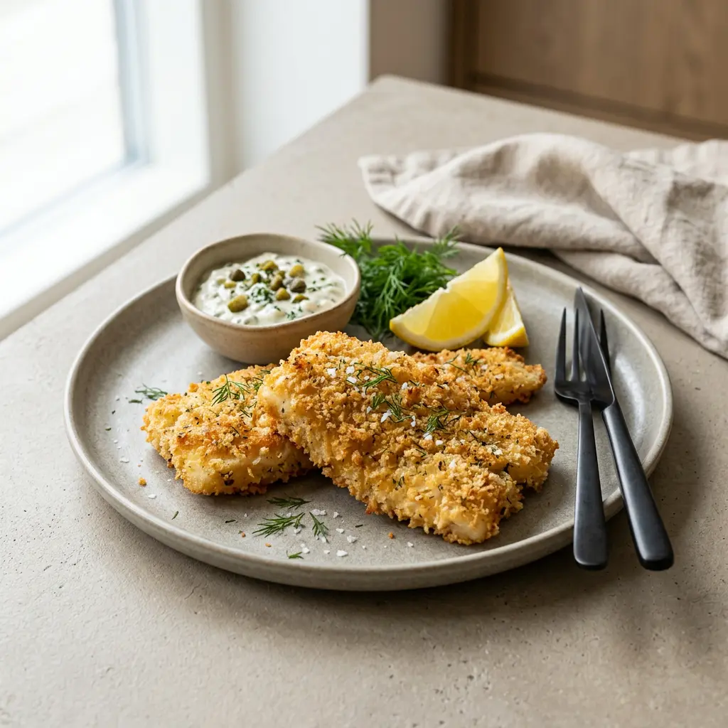 Foto af Paneret fisk i airfryer med færdigtilberedt fisk eller skaldyr