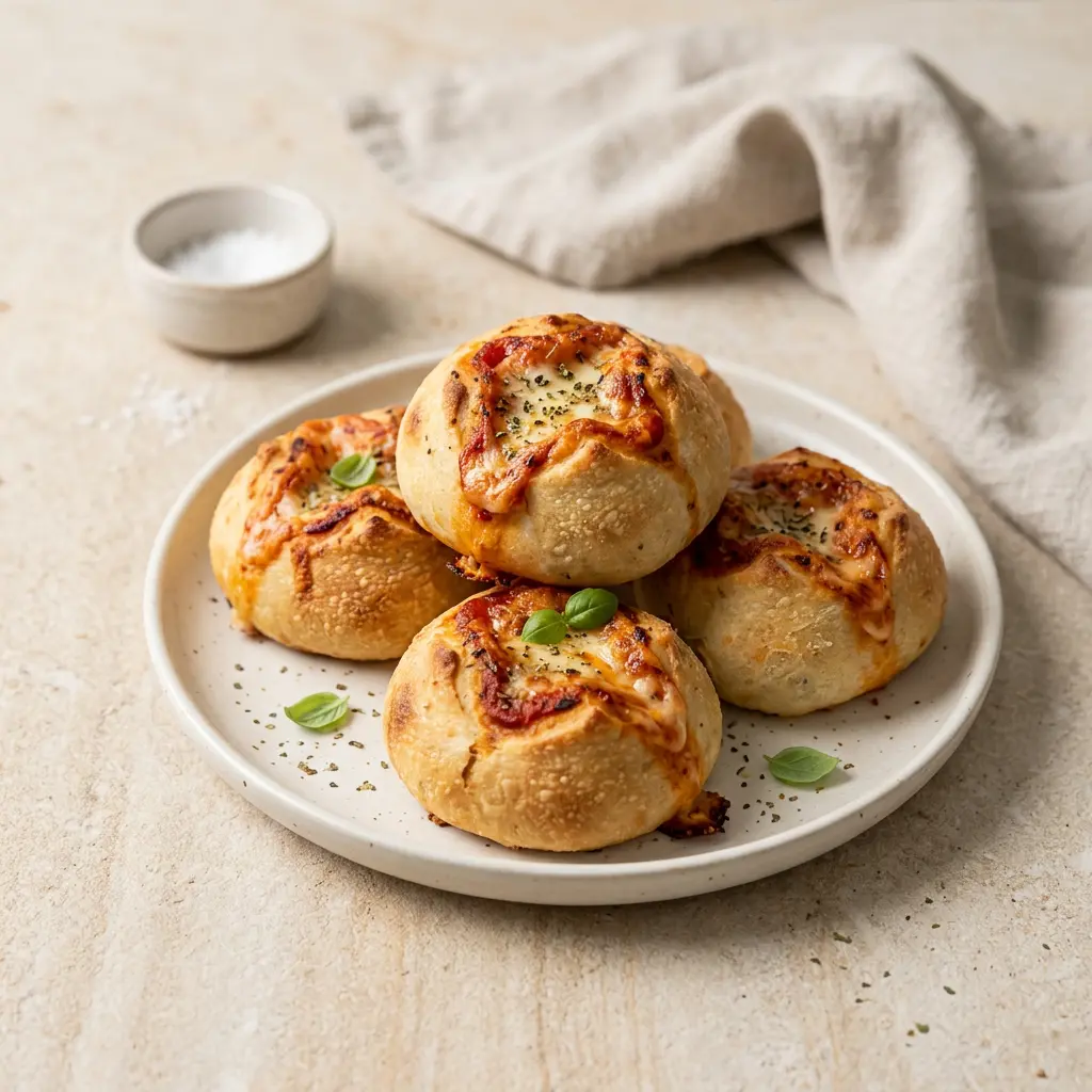 Foto af Pizzaboller i airfryer som færdigt brød eller bagværk